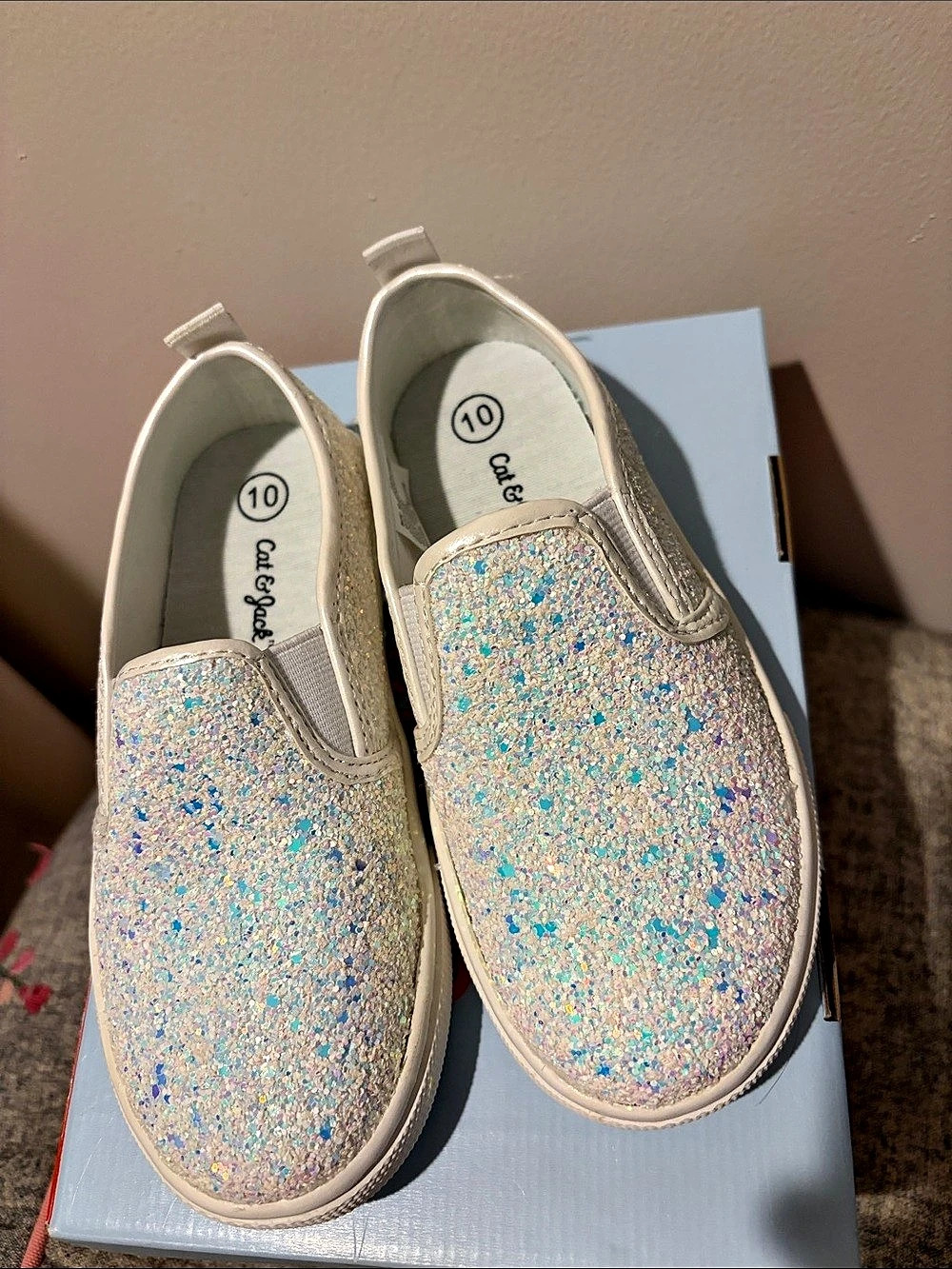 Cat & Jack Yana Slip-On Glitter Sneakers Yana Glitter Slip-On Sneakers White &